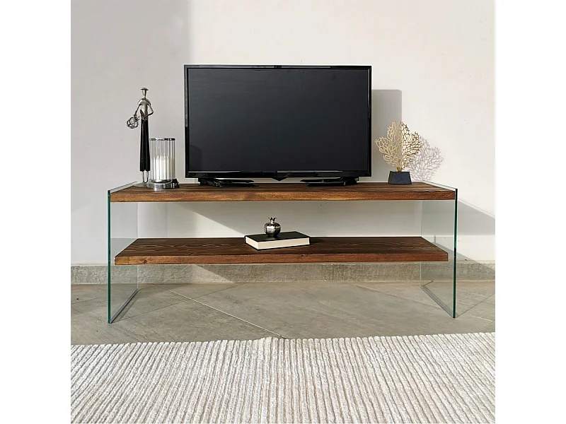 Meuble TV contemporain verre et bois 120 cm JOY