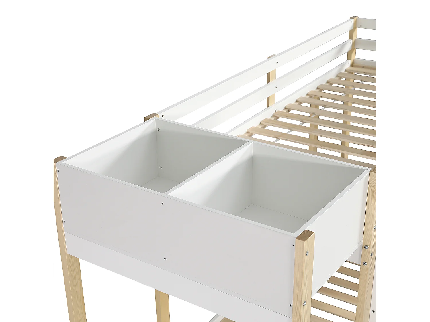 Houten stapelbed 90x200cm - met 1 opbergmeubel en 2 laden op wielen - Wit