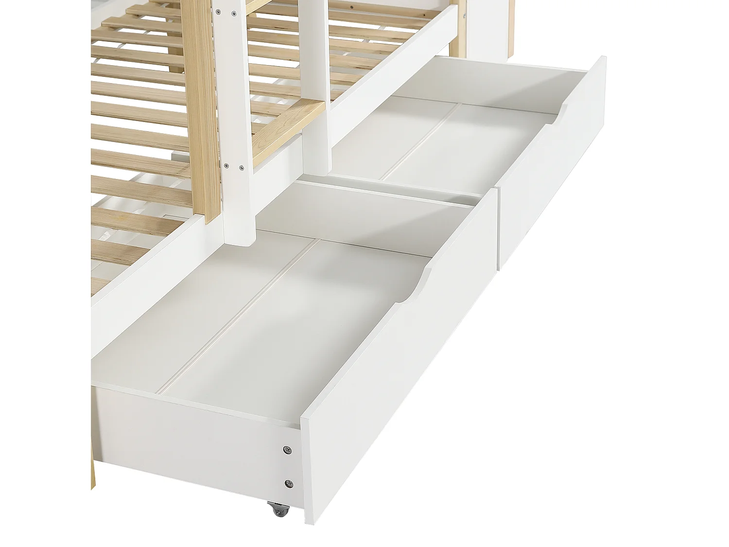 Houten stapelbed 90x200cm - met 1 opbergmeubel en 2 laden op wielen - Wit