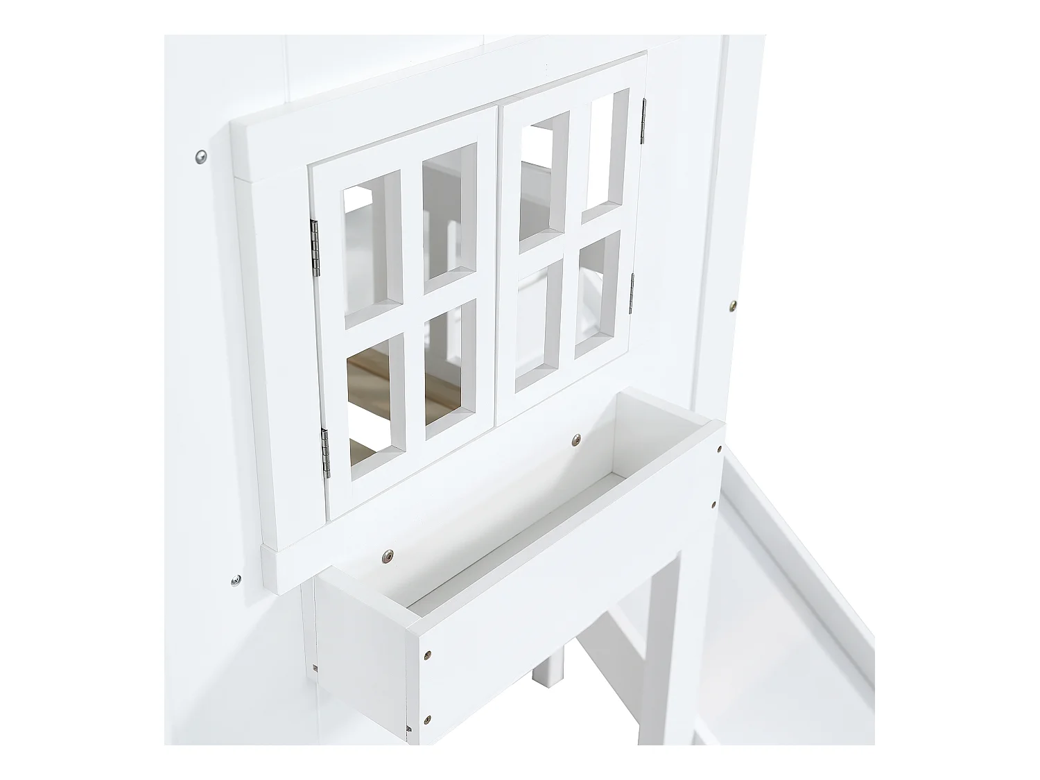 Lit superposé en bois massif avec échelle et toboggan - 90x200 cm - Blanc