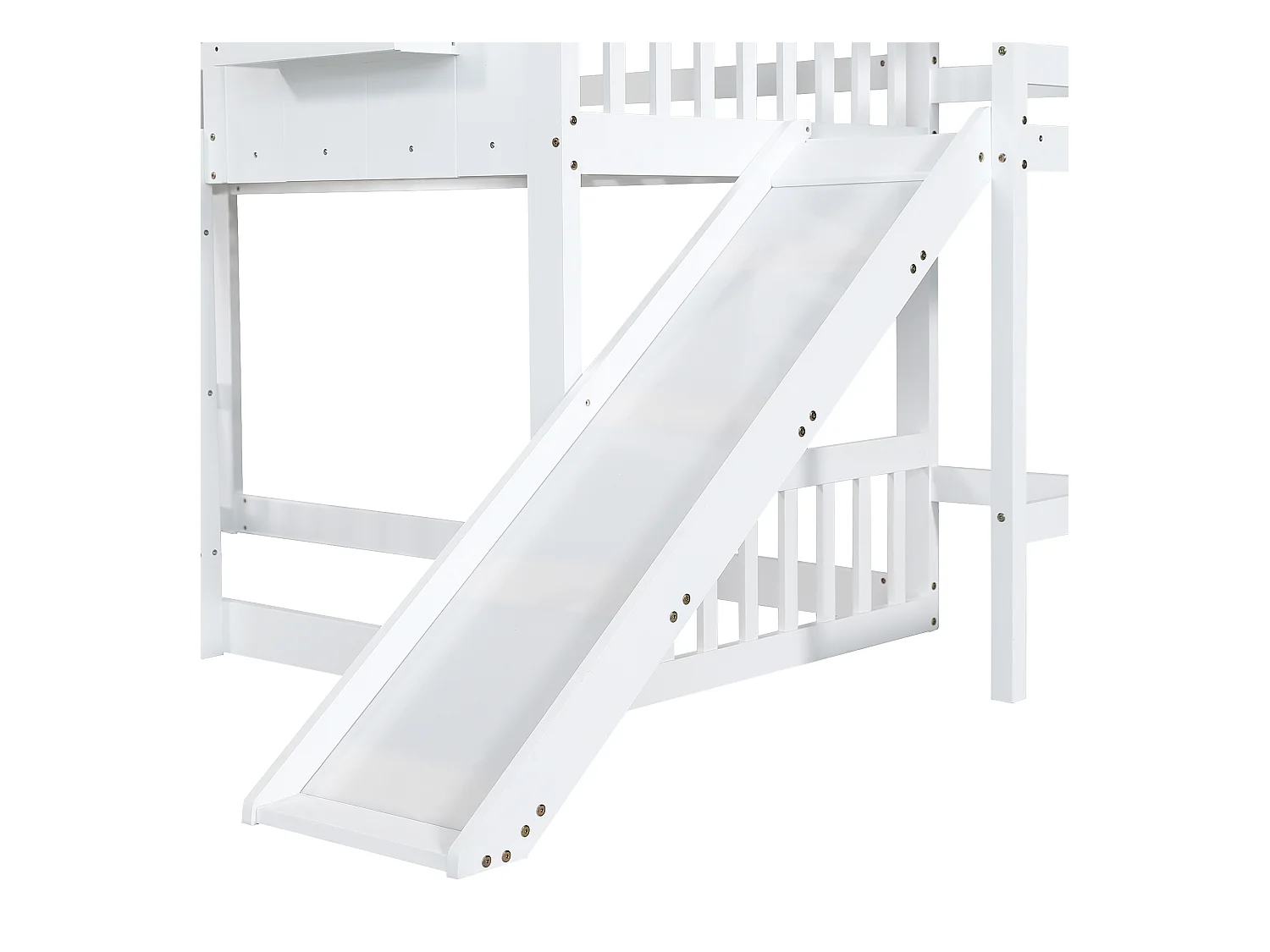 Lit superposé en bois massif avec échelle et toboggan - 90x200 cm - Blanc