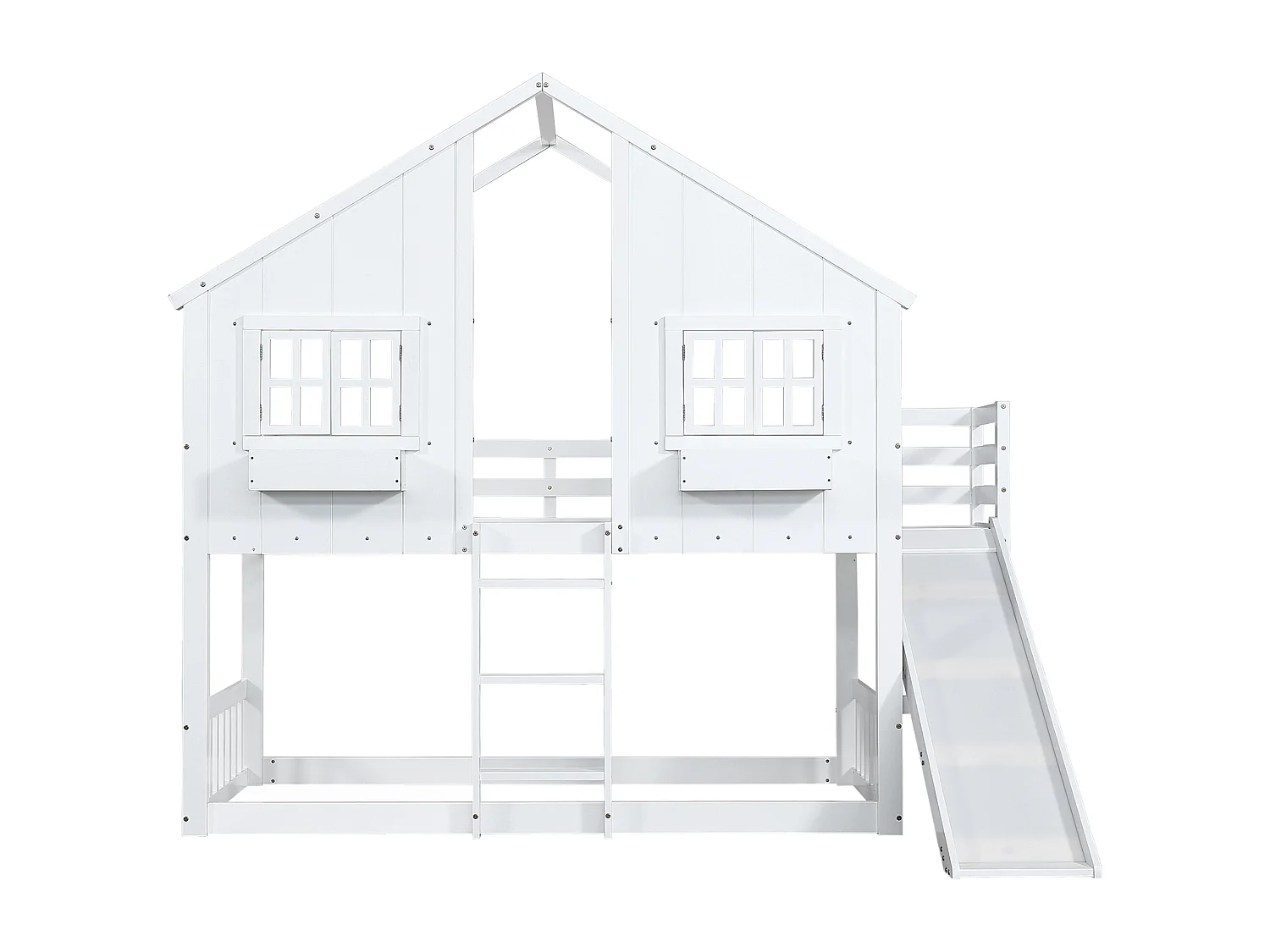 Lit superposé en bois massif avec échelle et toboggan - 90x200 cm - Blanc