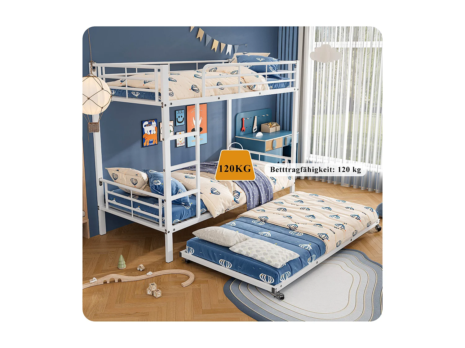 Smeedijzeren stapelbed 90x200 cm - met onderschuifbed 90x190cm - Wit