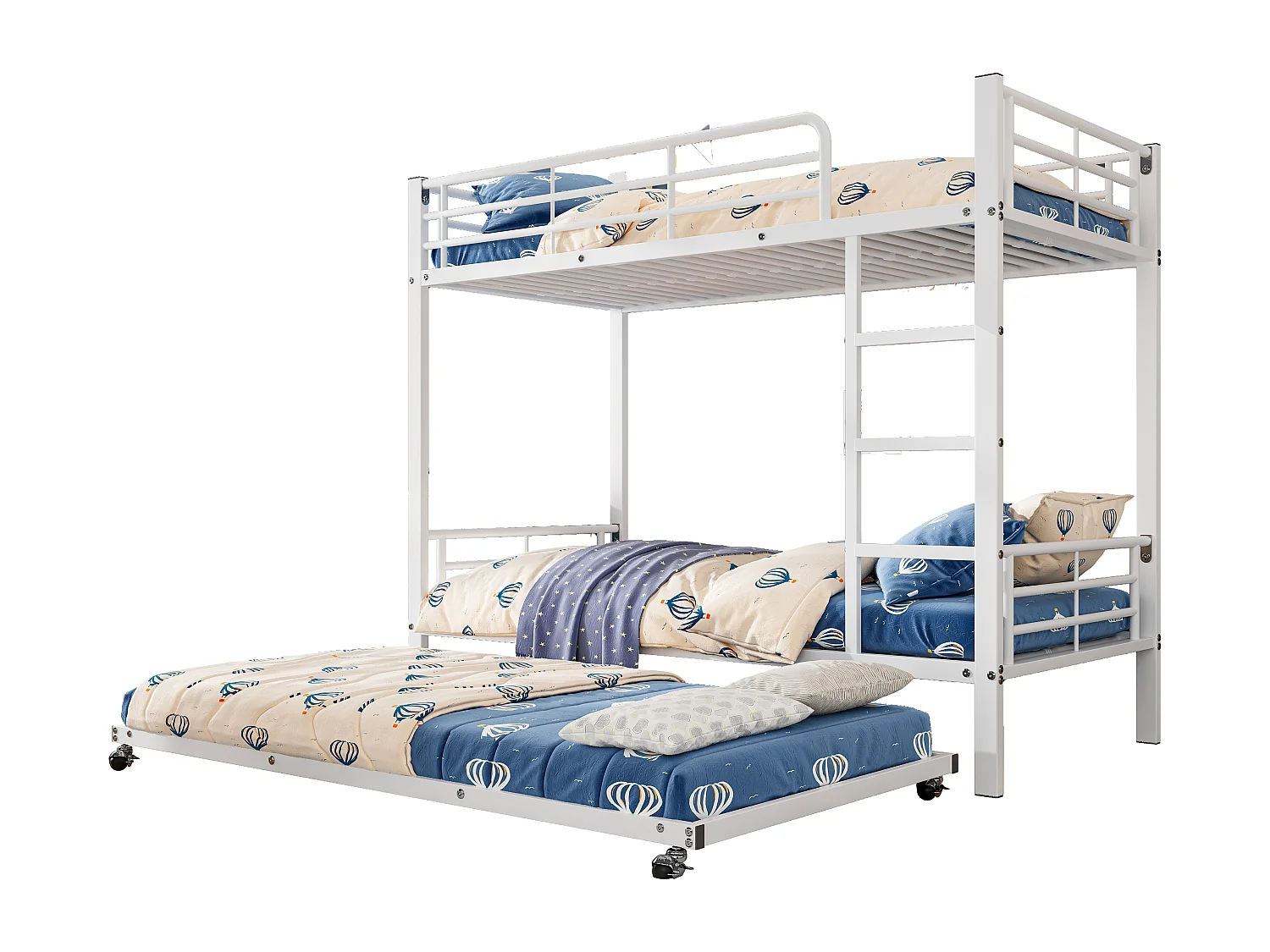 Smeedijzeren stapelbed 90x200 cm - met onderschuifbed 90x190cm - Wit