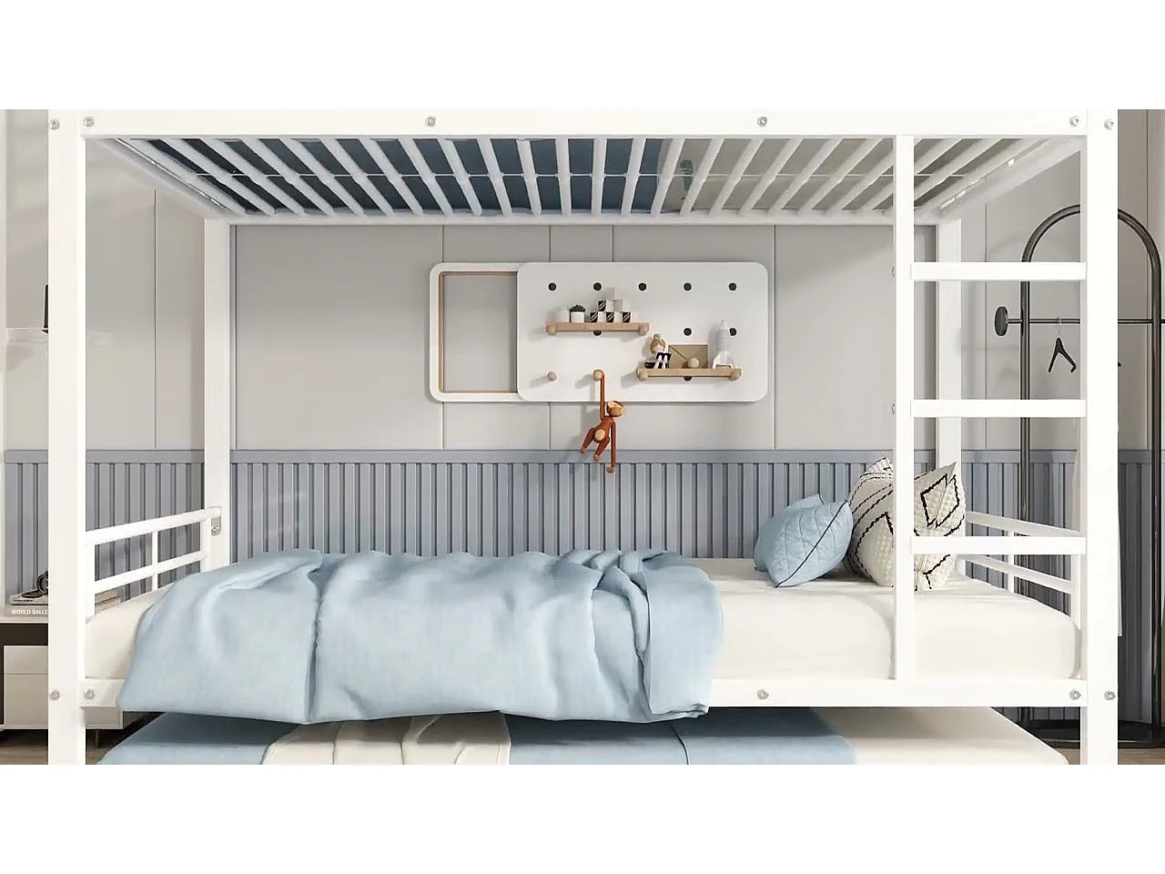 Letto a castello in ferro battuto 90x200 cm - con letto estraibile 90x190 cm - Bianco