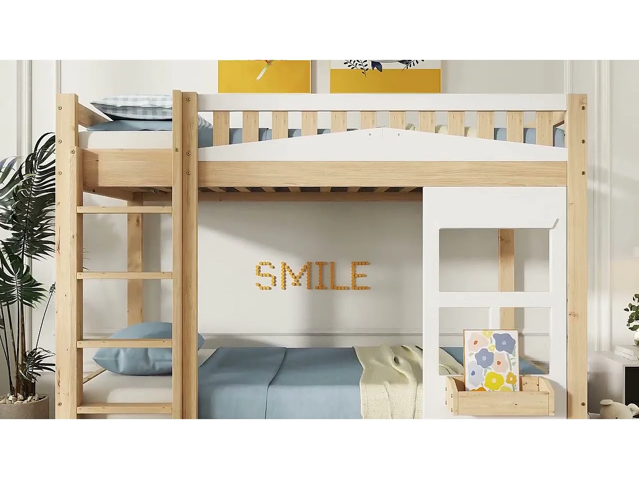 Litera de madera - 2x90x200 cm - con 2 cajones - Natural