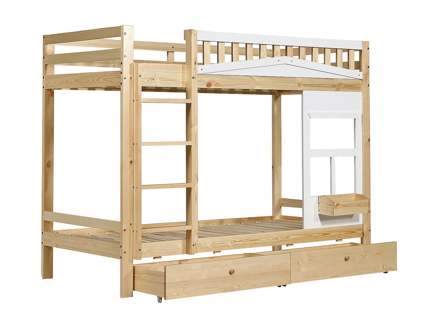 Litera de madera - 2x90x200 cm - con 2 cajones - Natural