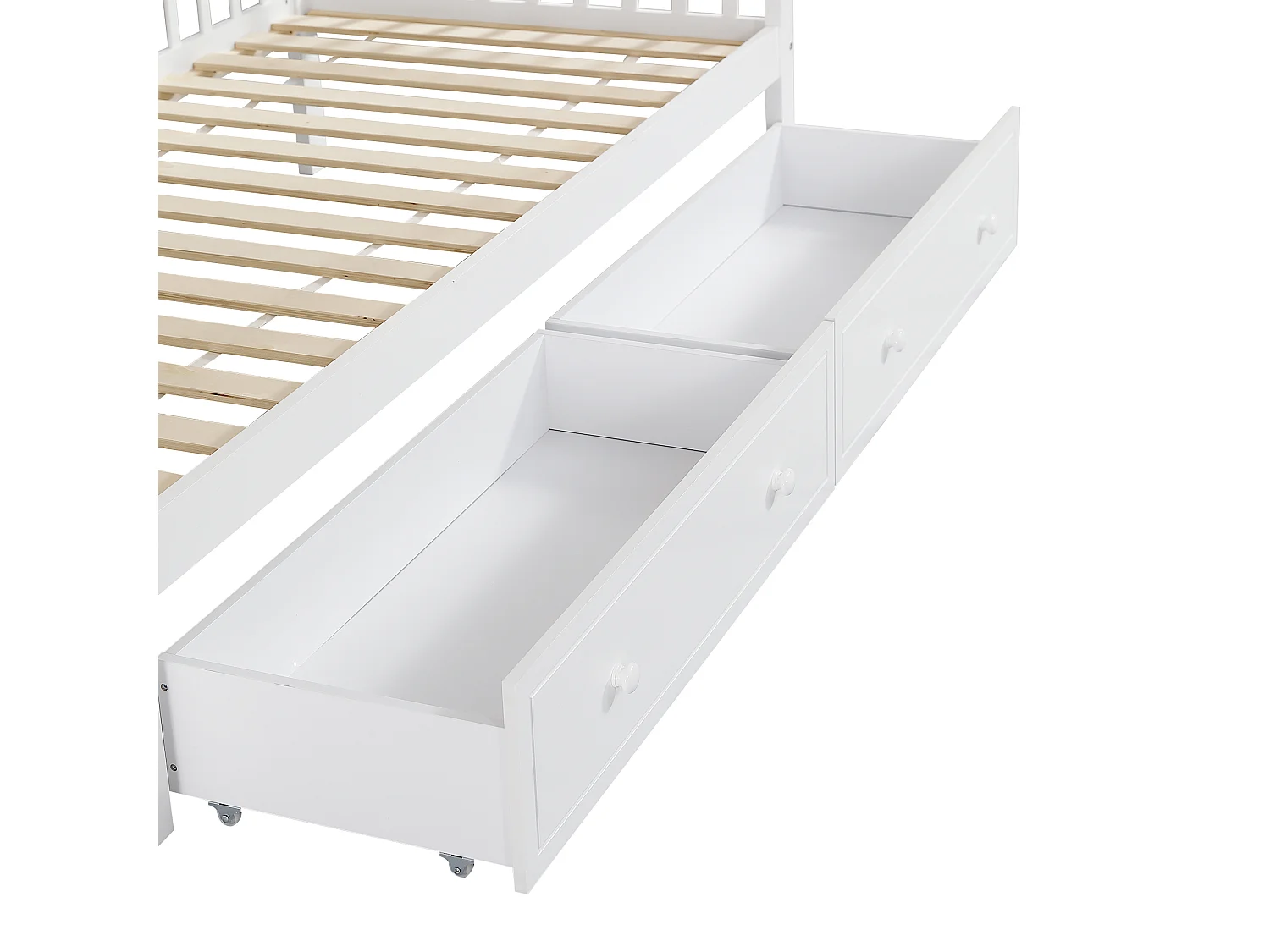 Beliche com escada de arrumação e 2 gavetas debaixo da cama - 90x200 cm - com base de ripas - Branco e Natural