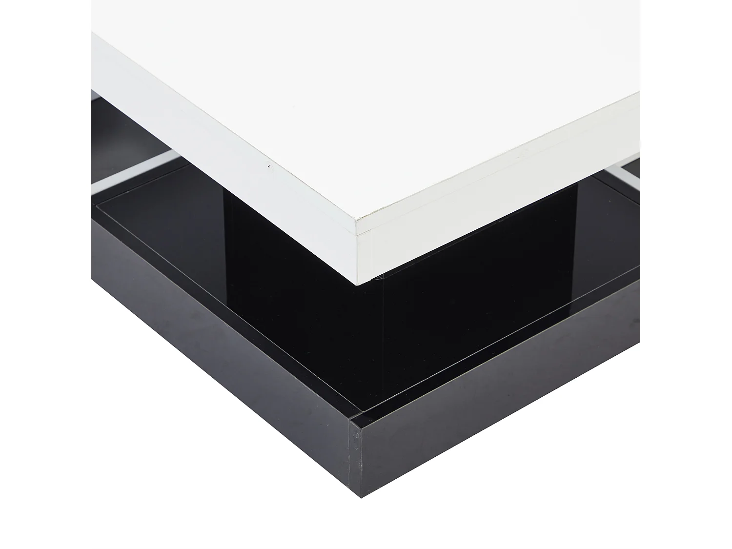 Table basse avec rangements 70x70x36 cm - plateau brillant orientable à 360° - Blanc & Noir
