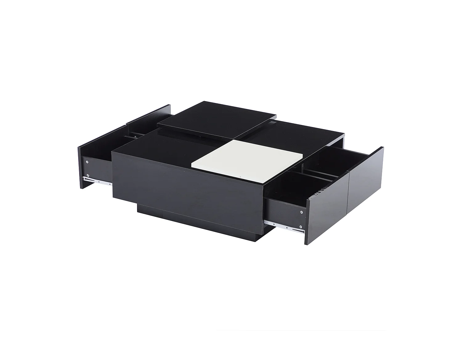 Table basse carré 75x75x33,5cm - avec 4 tiroirs - Noir