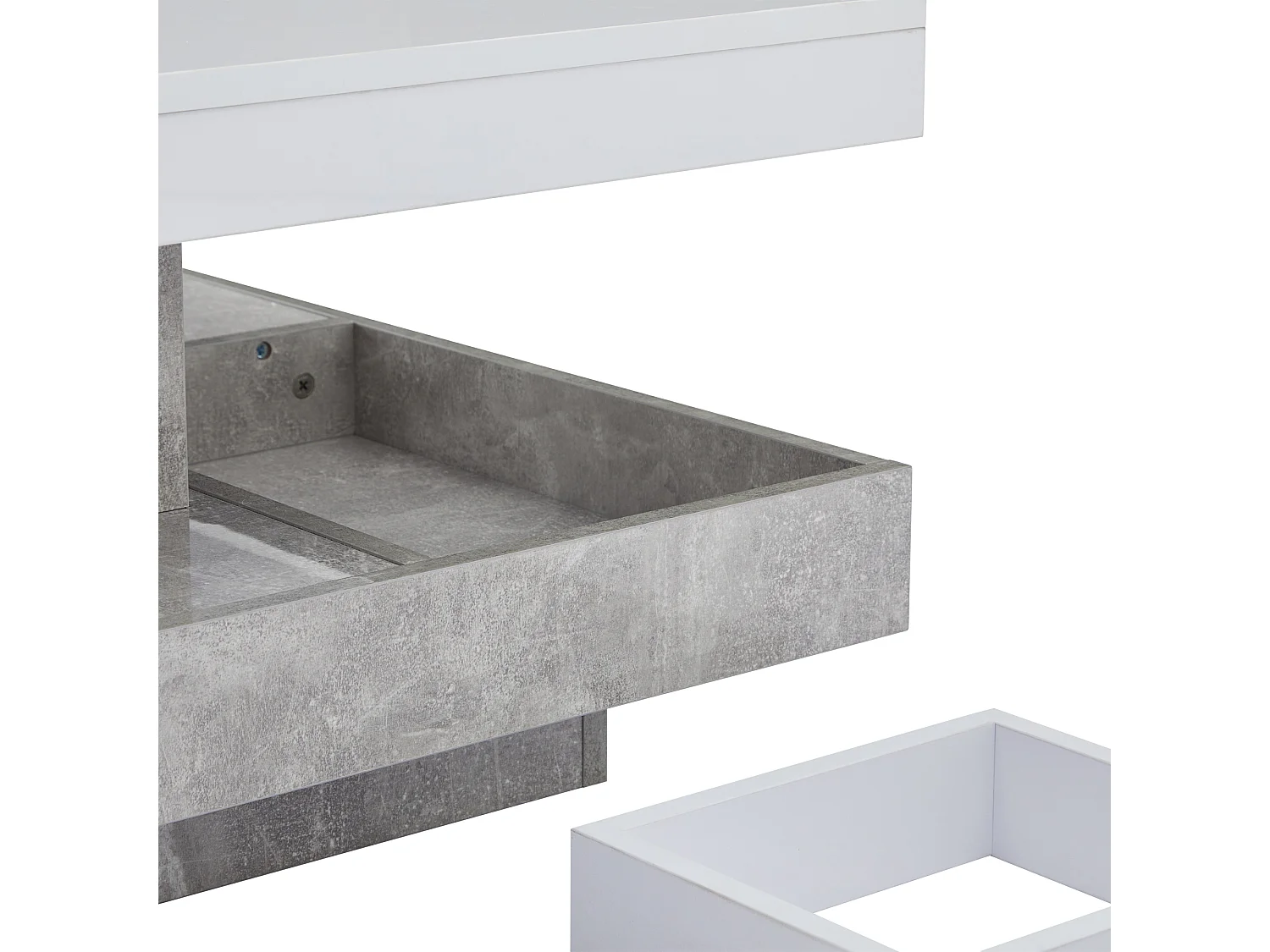 Salontafel met opbergruimte 70x70x36 cm - glanzend blad 360° draaibaar - Wit & Grijs