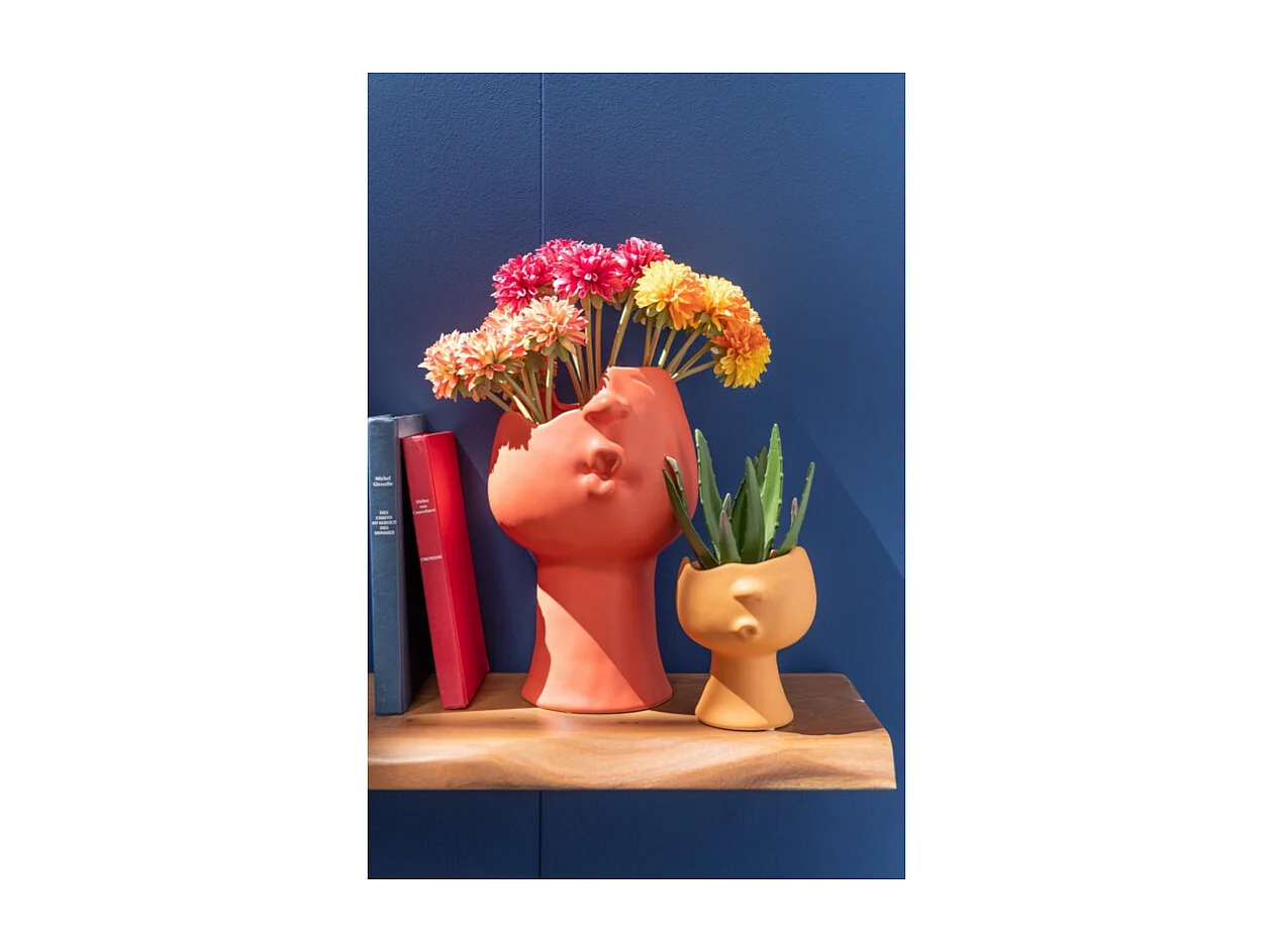 Macetero de porcelana ocre de 21x17x30 cm