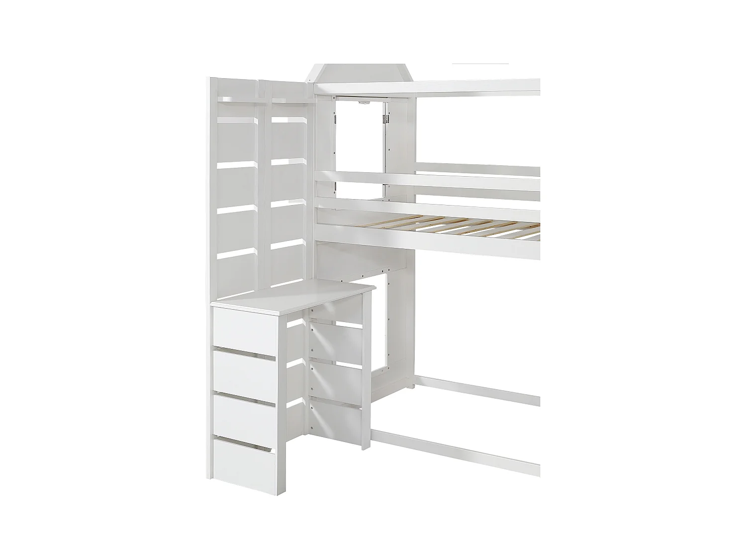 Hochbett 90x200 cm aus Massivholz – mit Schreibtisch und Leiter – Weiß