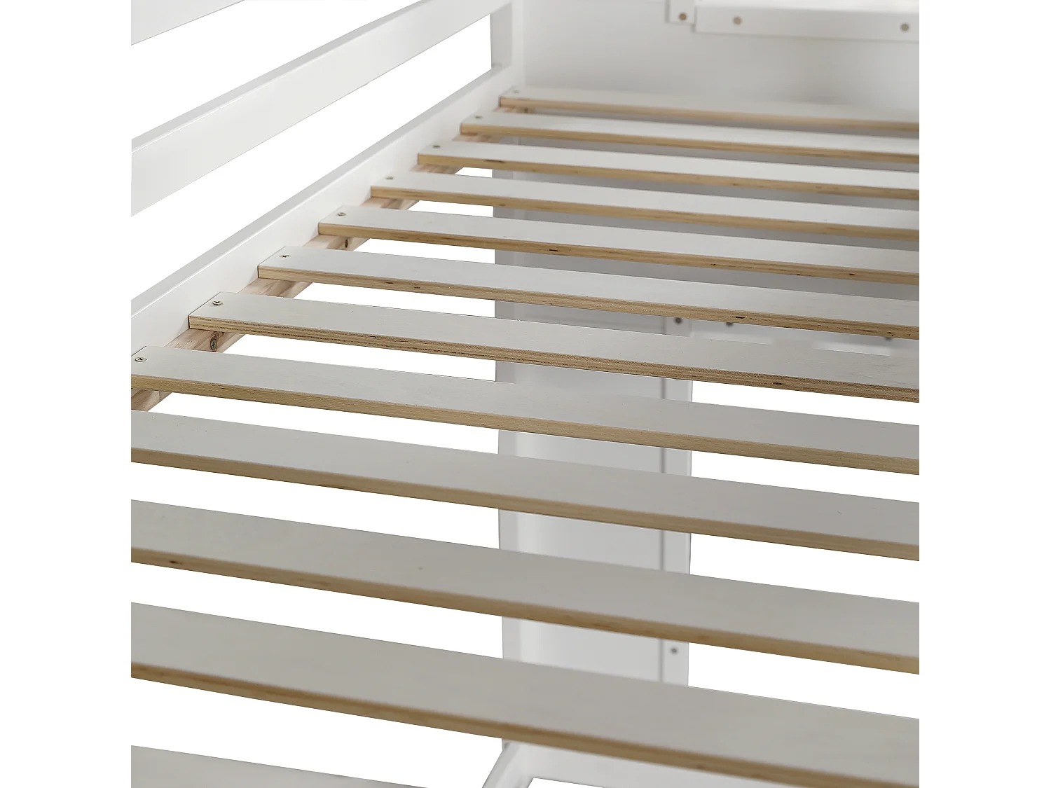 Hochbett 90x200 cm aus Massivholz – mit Schreibtisch und Leiter – Weiß