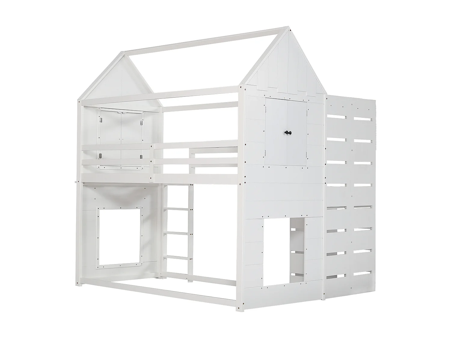 Hochbett 90x200 cm aus Massivholz – mit Schreibtisch und Leiter – Weiß