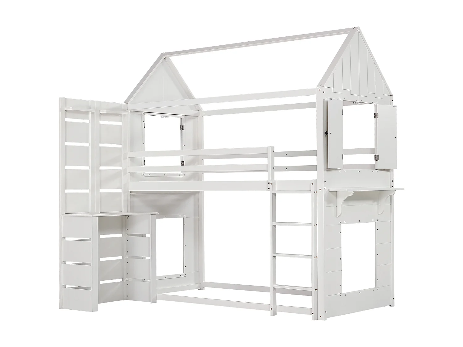 Hochbett 90x200 cm aus Massivholz – mit Schreibtisch und Leiter – Weiß