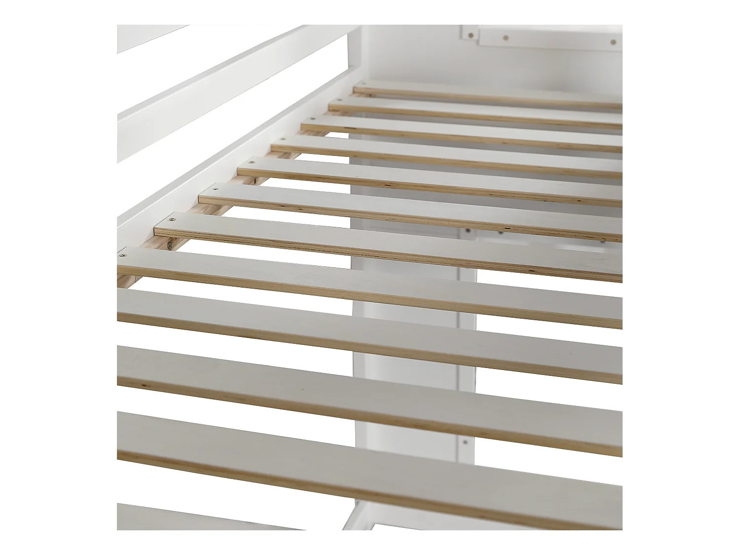 Cama alta 90x200 cm de madera maciza - con escritorio y escalera - Blanco