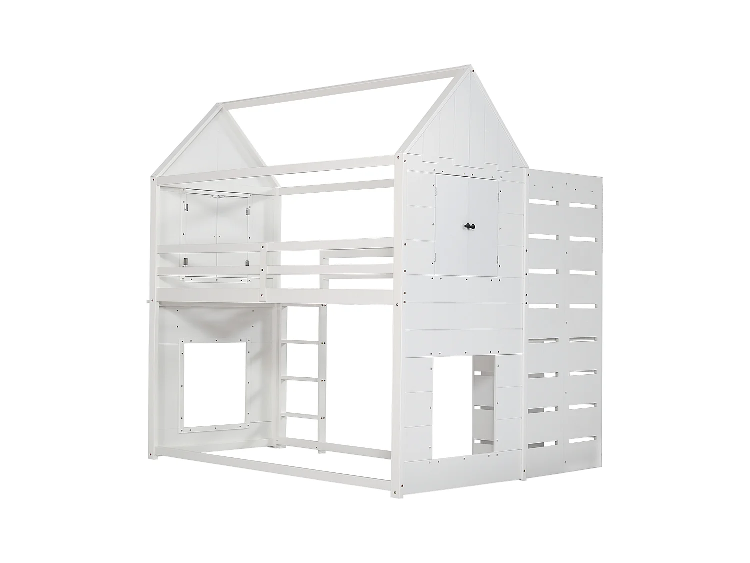 Cama alta 90x200 cm de madera maciza - con escritorio y escalera - Blanco