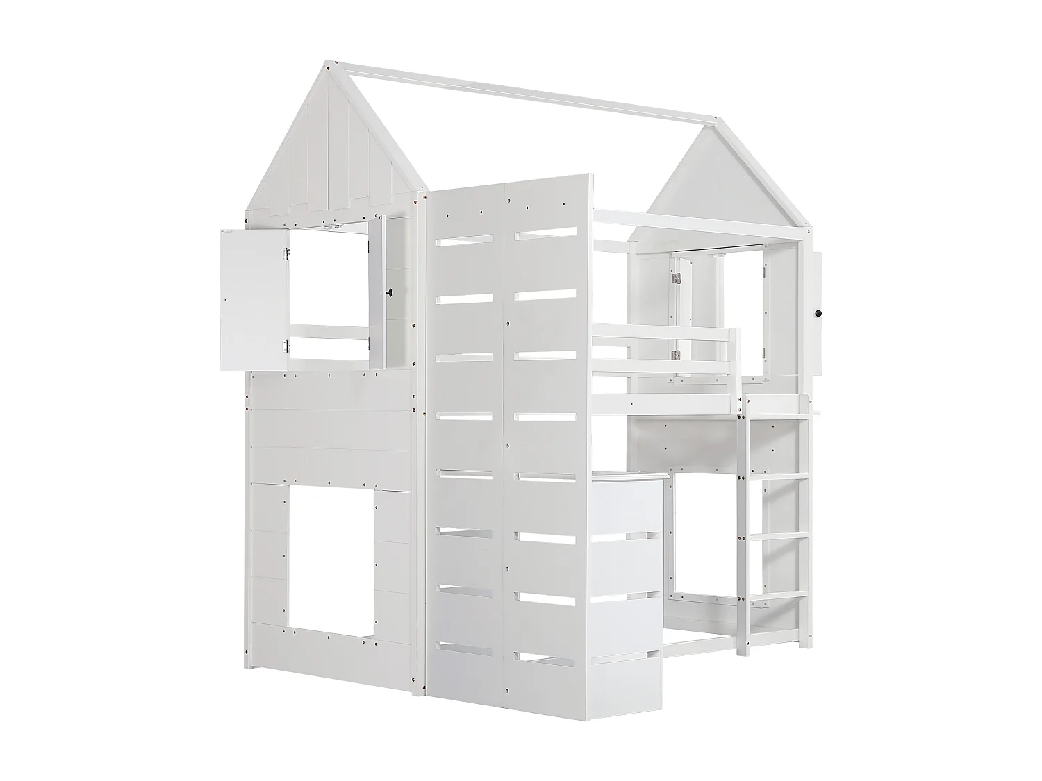 Lit mezzanine 90x200 cm en bois massif - avec bureau et échelle - Blanc