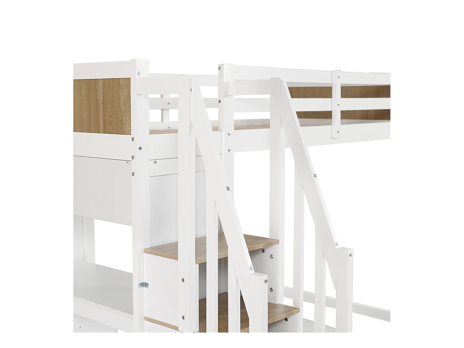 Cama entrepiso de madera - 90x200 cm - con escritorio, estantes y escalera de almacenamiento - Blanco