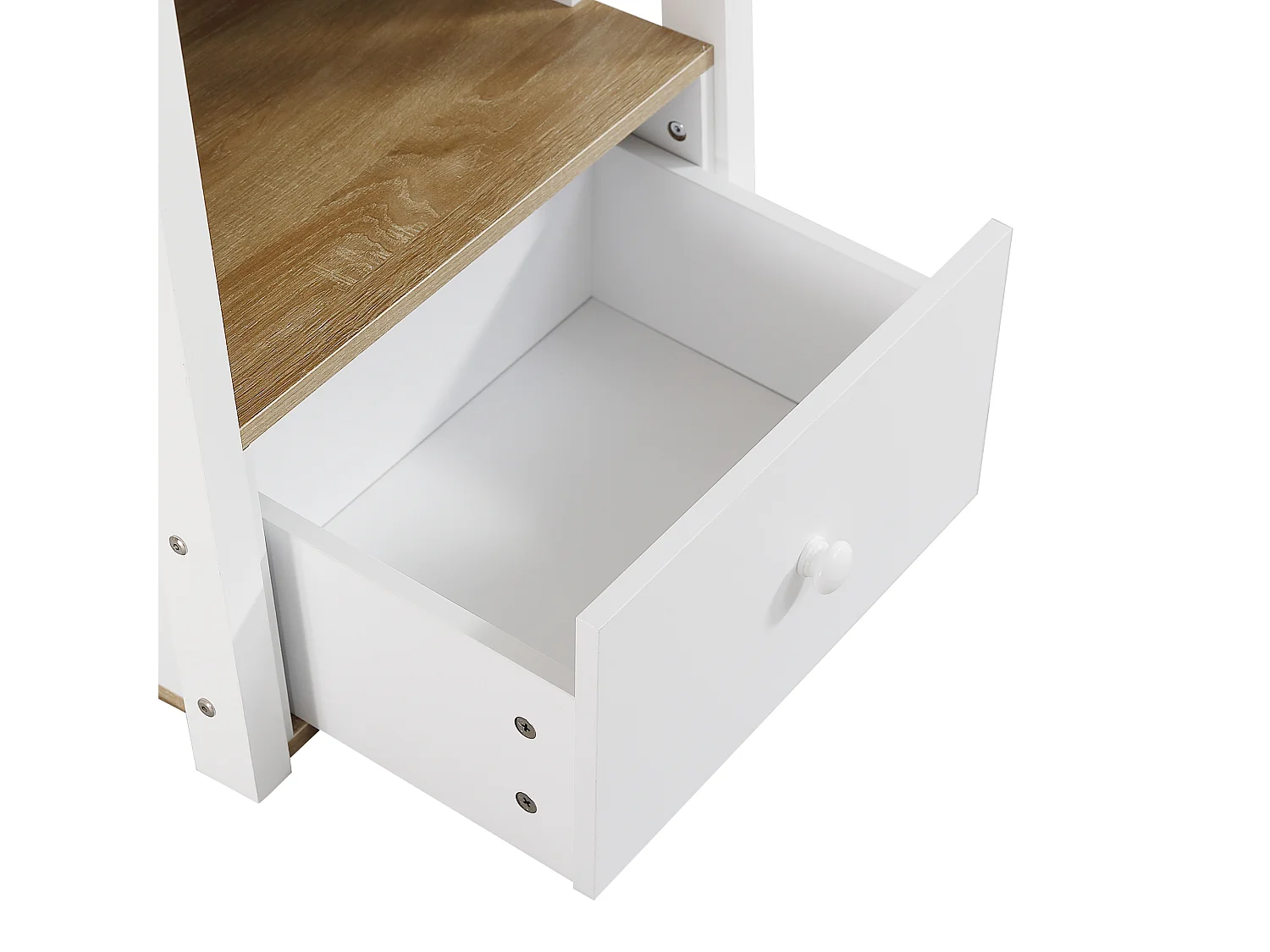 Hochbett aus Holz – 90 x 200 cm – mit Schreibtisch, Regalen und Stauraumtreppe – Weiß