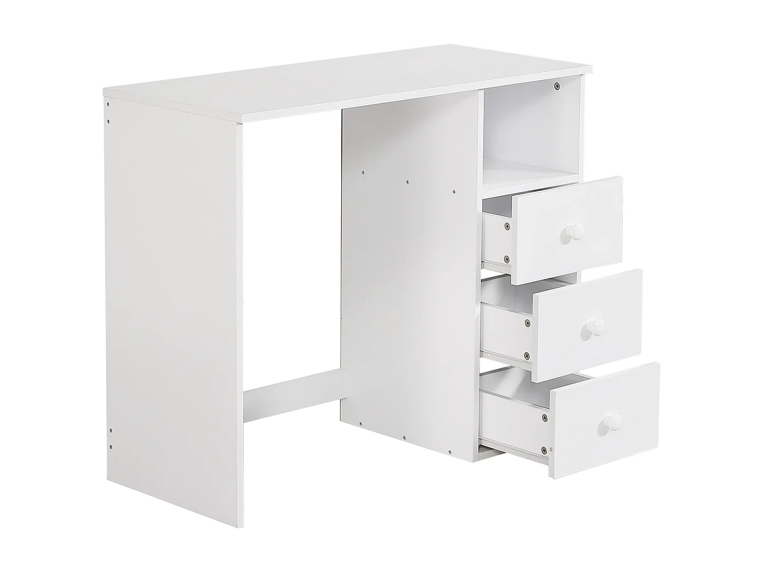 Hochbett aus Holz – 90 x 200 cm – mit Schreibtisch, Regalen und Stauraumtreppe – Weiß