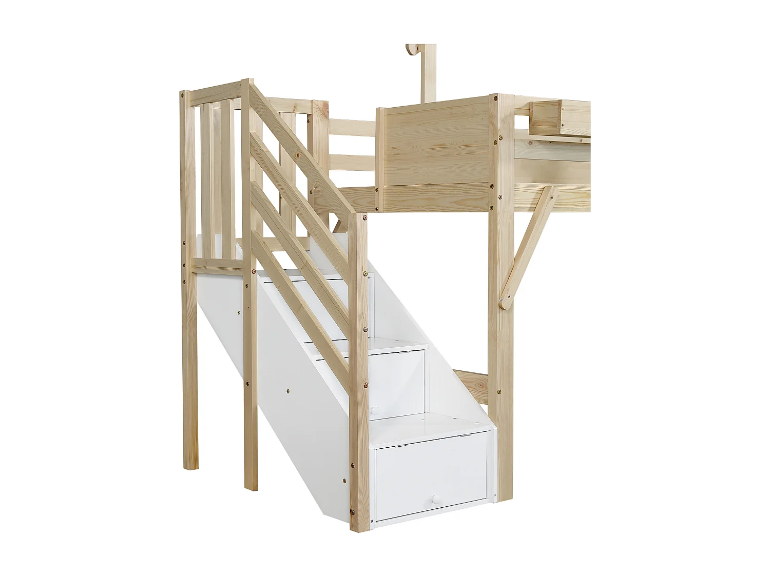 Lit mezzanine 90x200cm en bois - avec tableau noir et escalier de rangement - Naturel