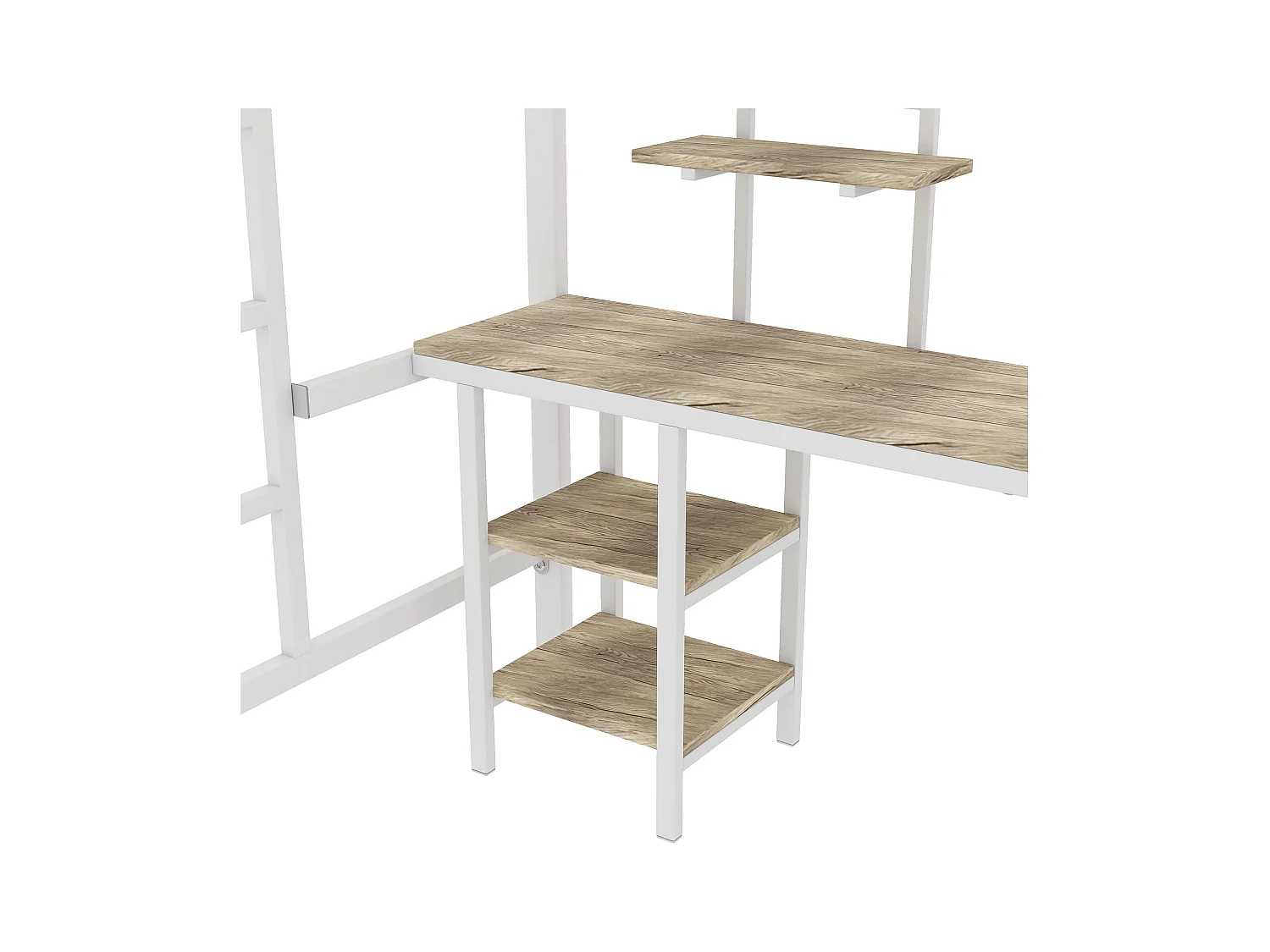 Lit mezzanine 90x200 cm - avec bureau et étagères - cadre en fer - Blanc