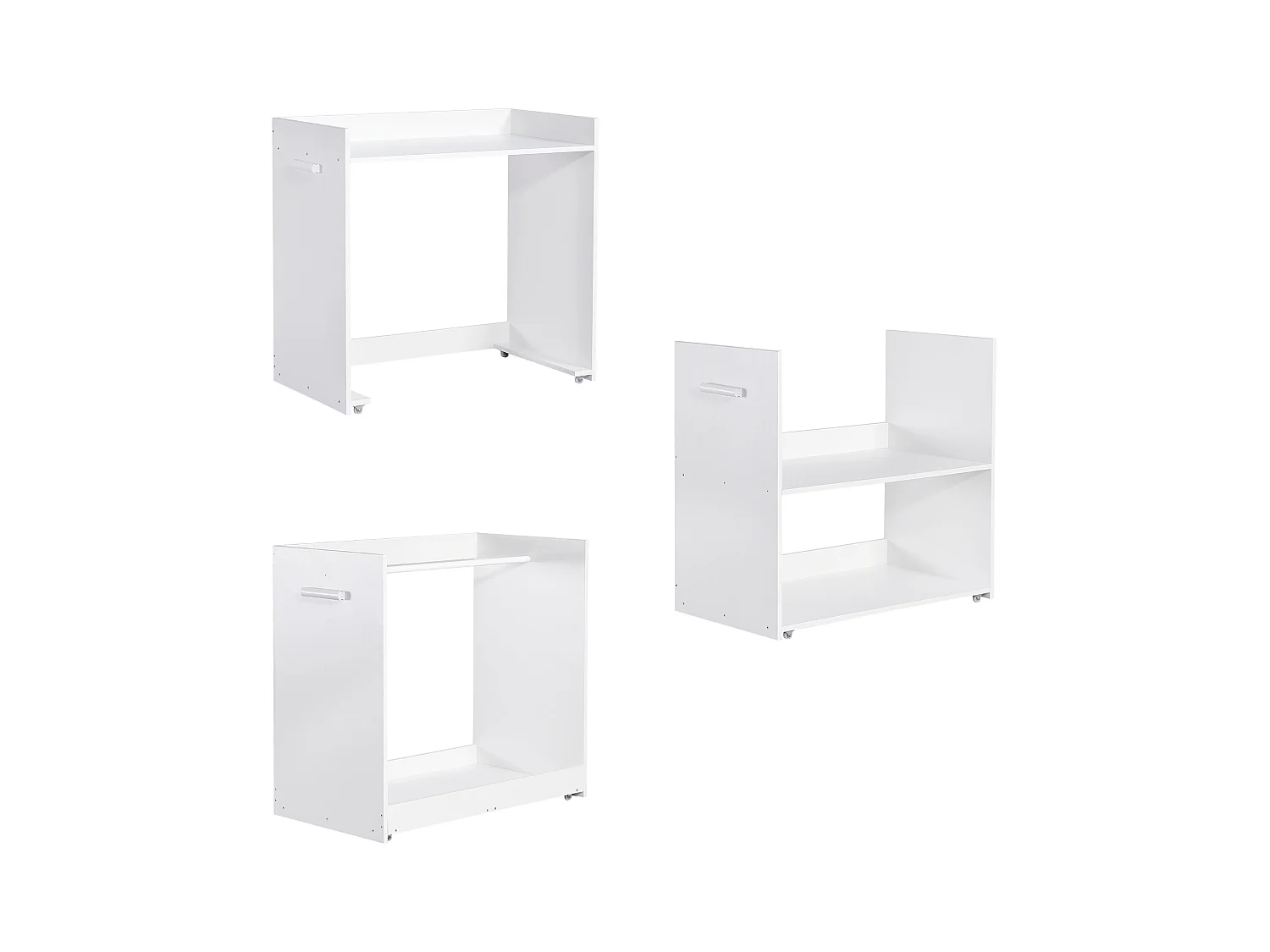 Lit mezzanine 90x200cm en bois - avec bureau/armoire/casiers amovibles et escalier de rangement - Blanc