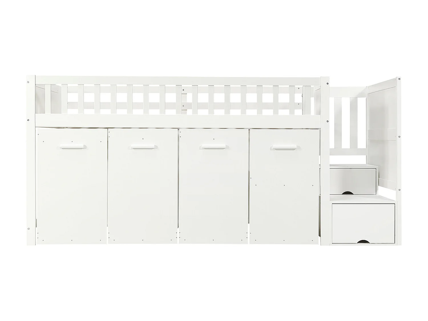 Houten mezzaninebed 90x200cm - met afneembaar bureau/kledingkast/kluisjes en opbergtrap - Wit