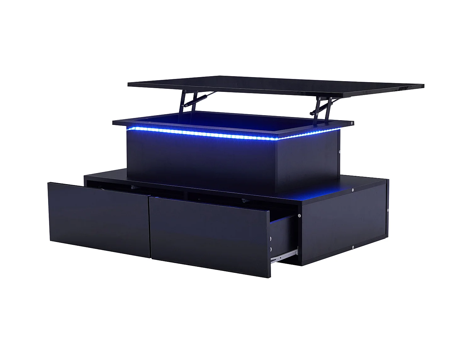 Table basse revelable avec LED - 4 tiroirs - Noir