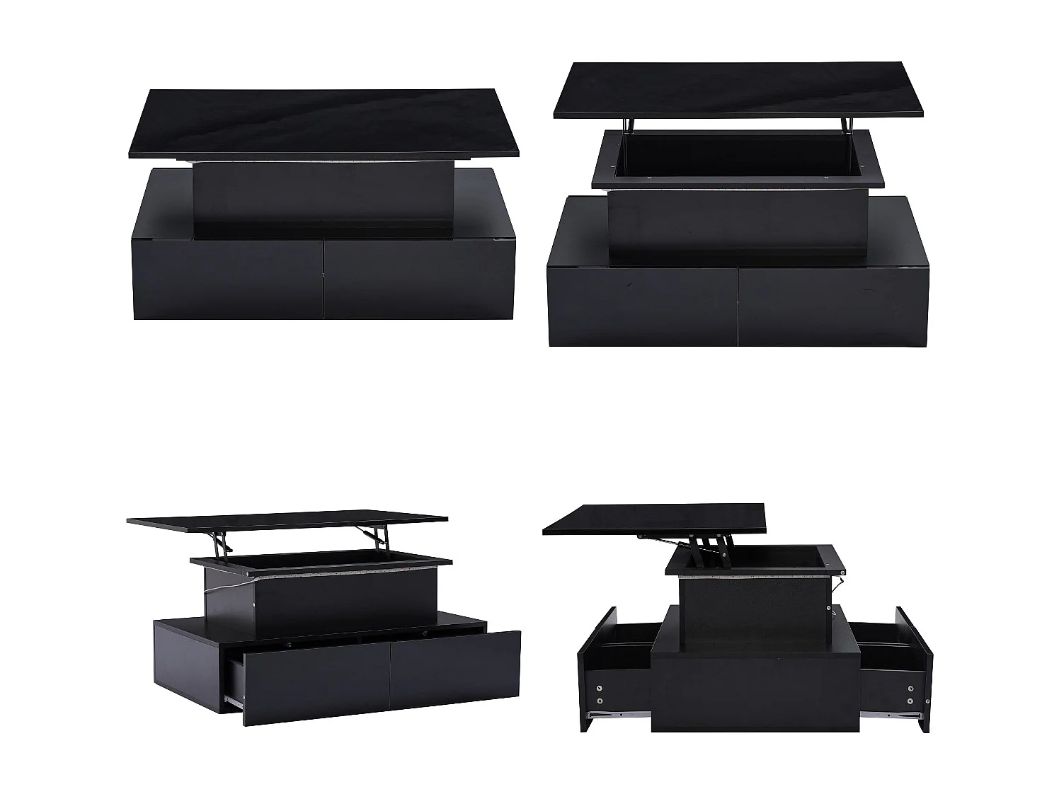 Table basse revelable avec LED - 4 tiroirs - Noir