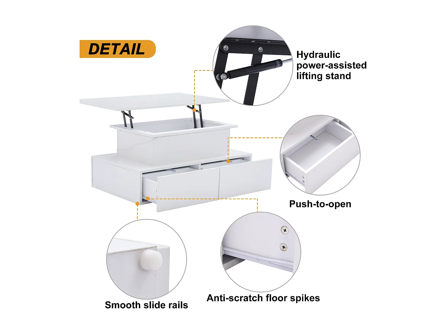 Mesa de centro Revelable con LED - 4 cajones - Blanco