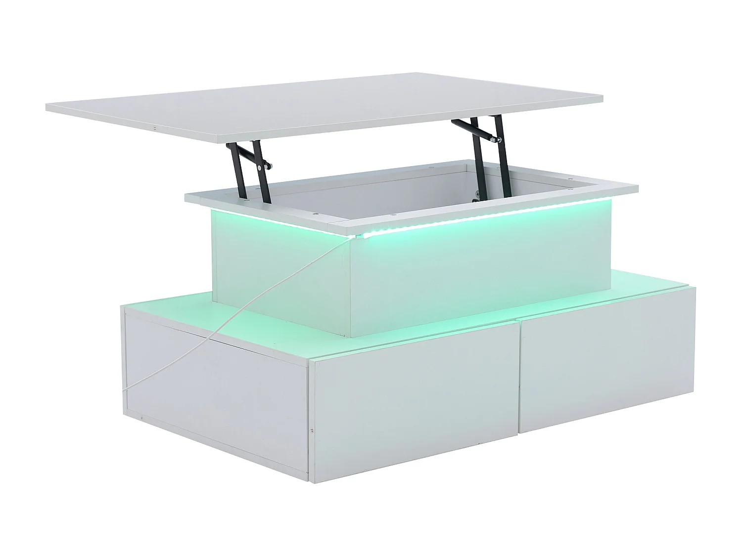 Stół kawowy z podnoszonym blatem z LED - 4 szuflady - Biały