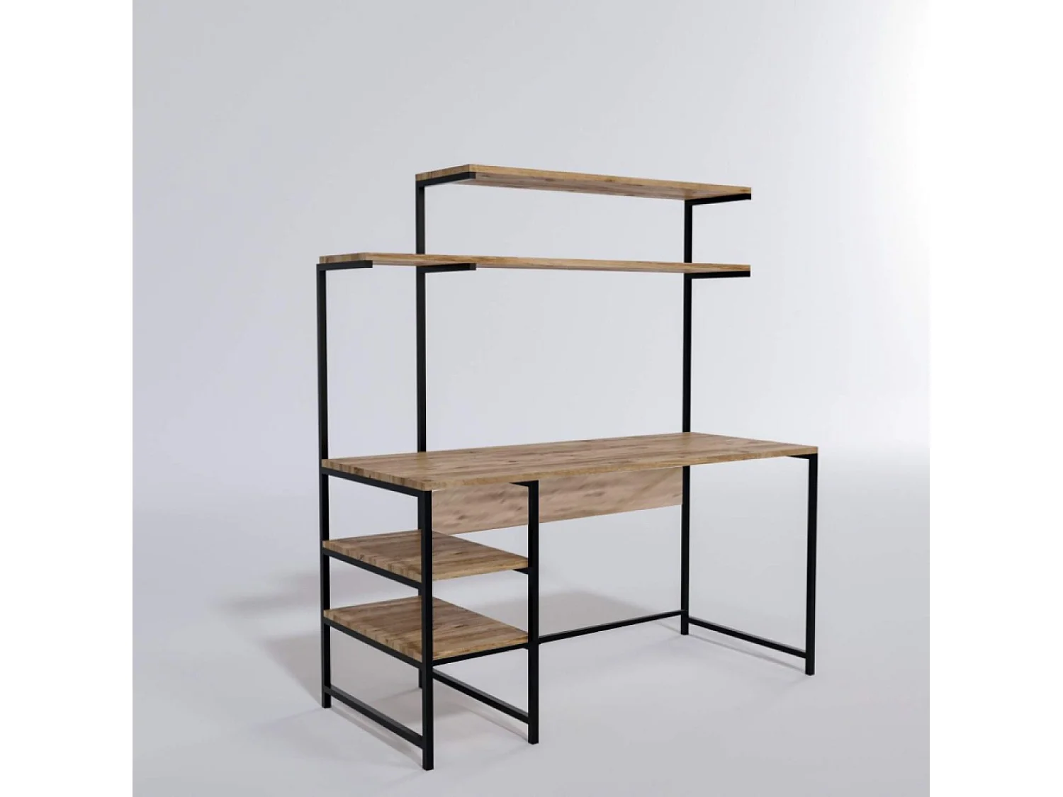 Bureau style industriel chêne et noir à étagères FORSSA