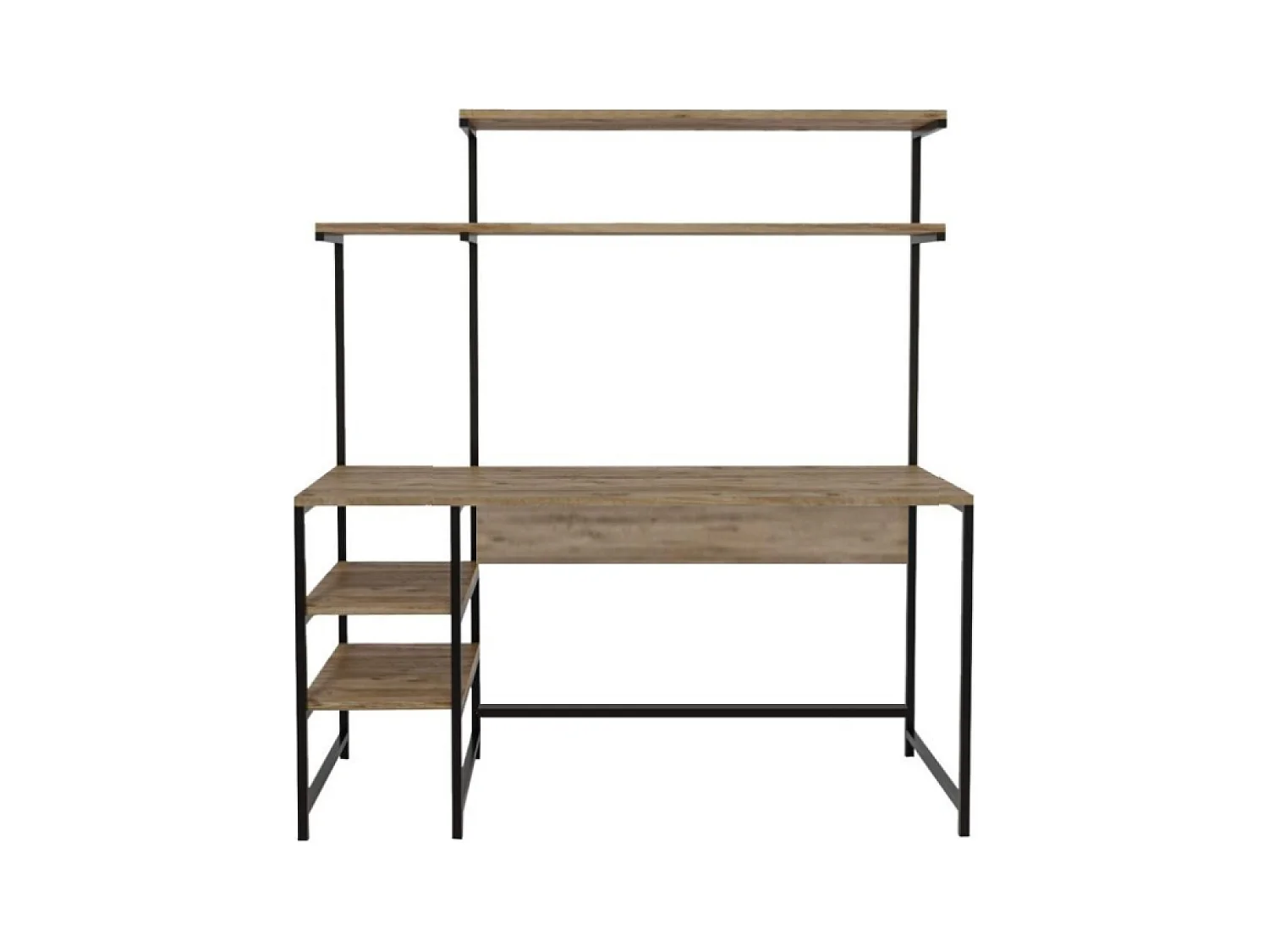 Bureau style industriel chêne et noir à étagères FORSSA