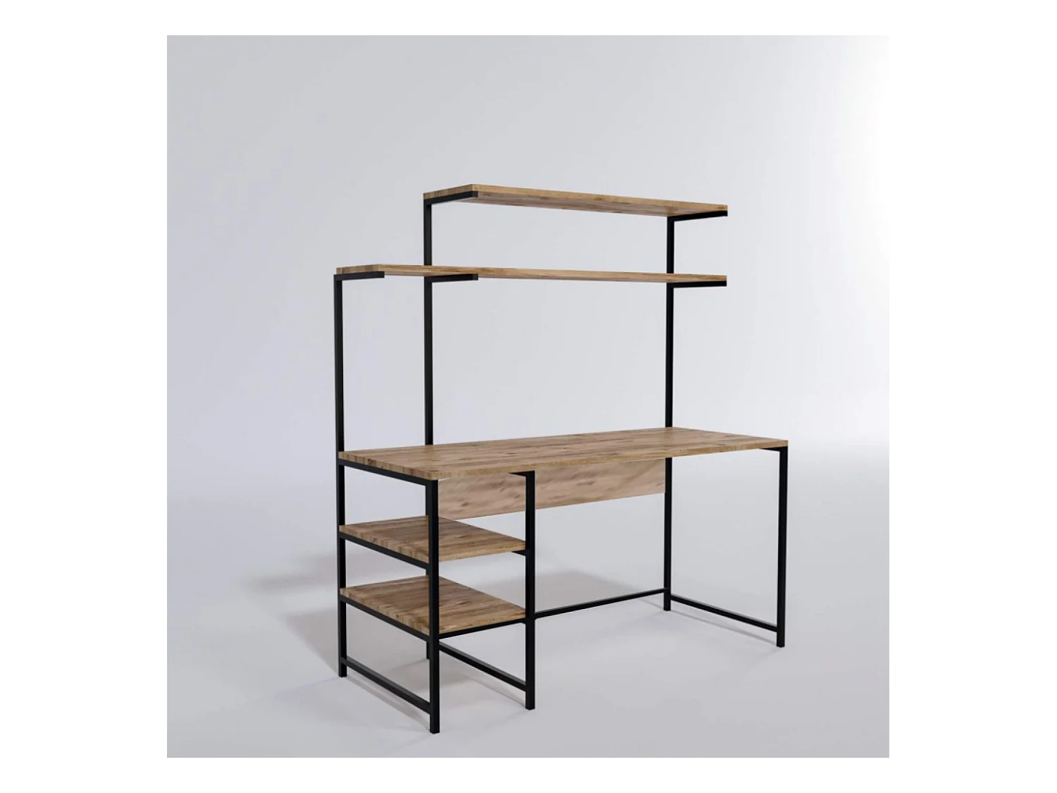 Bureau style industriel chêne et noir à étagères FORSSA