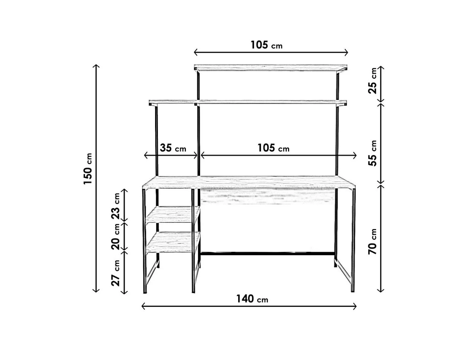 Bureau style industriel chêne et noir à étagères FORSSA