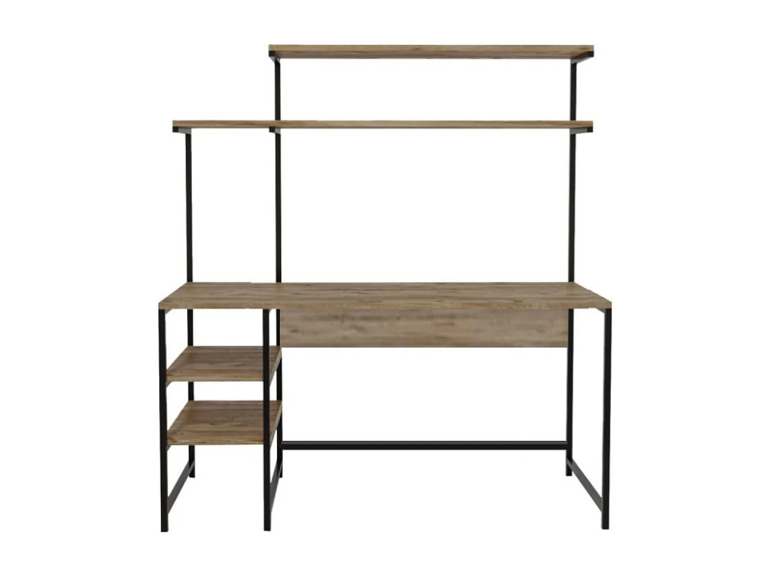 Bureau style industriel chêne et noir à étagères FORSSA