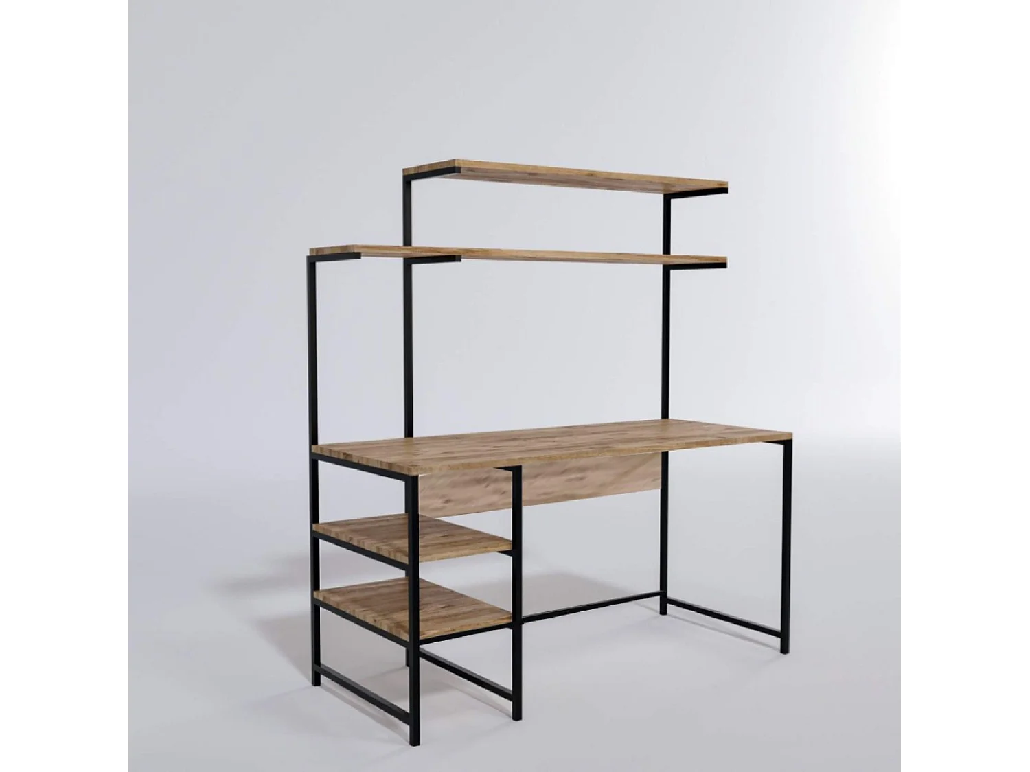 Bureau style industriel chêne et noir à étagères FORSSA