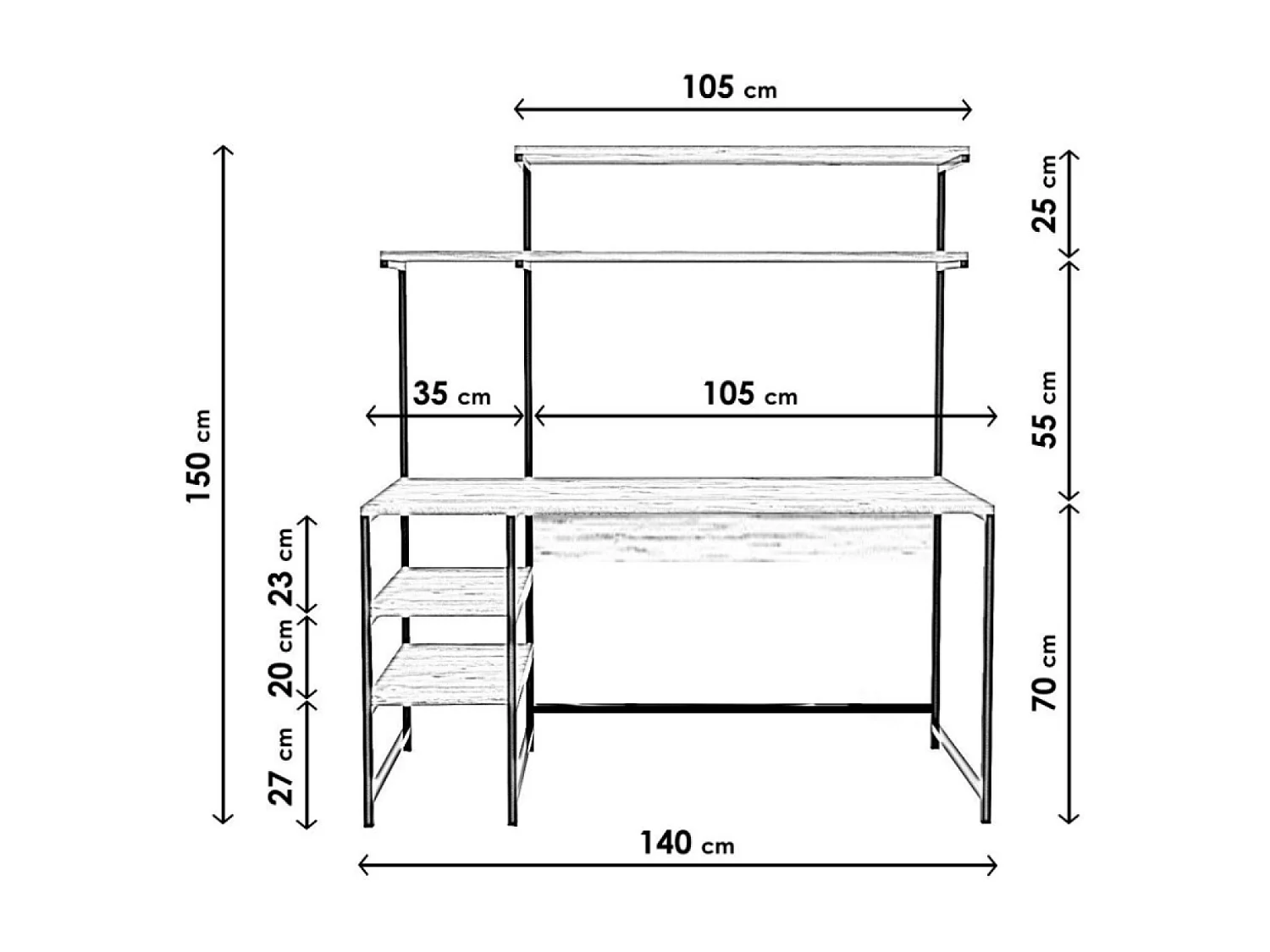 Bureau style industriel chêne et noir à étagères FORSSA