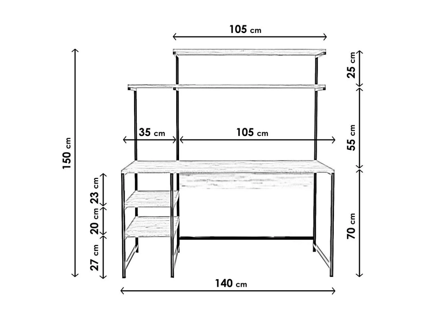 Bureau style industriel chêne et noir à étagères FORSSA