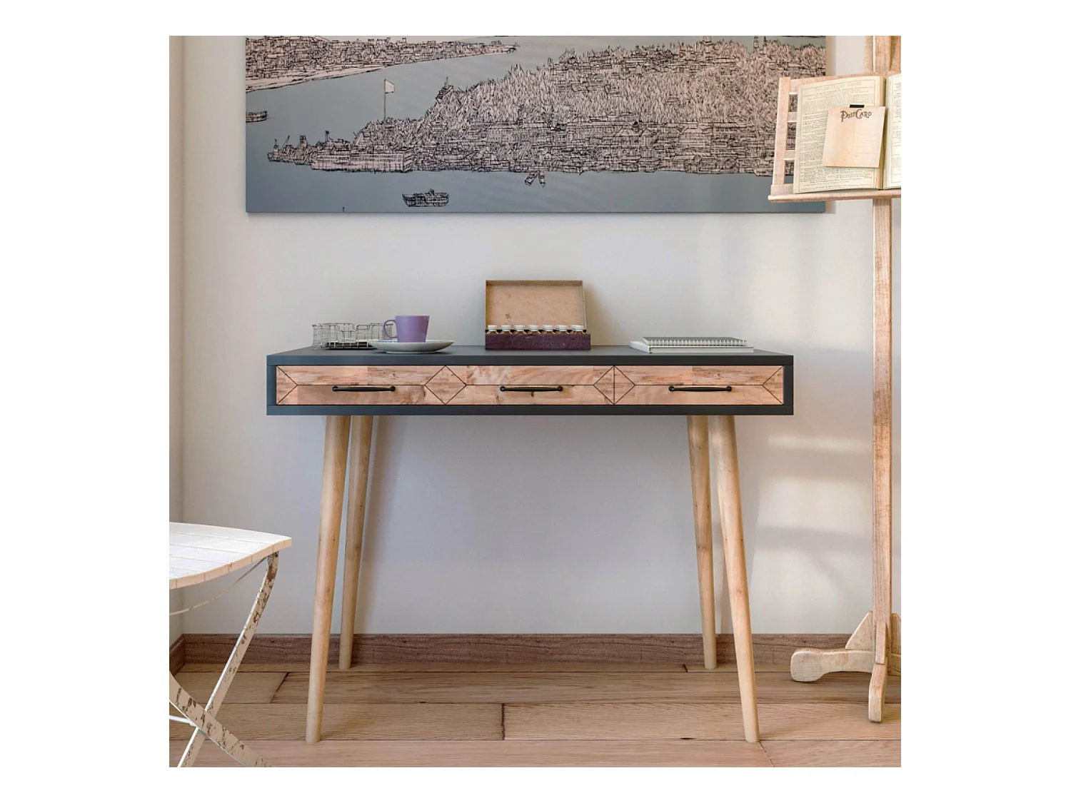 Bureau scandinave effet chêne - 2 tiroirs VIRRAT