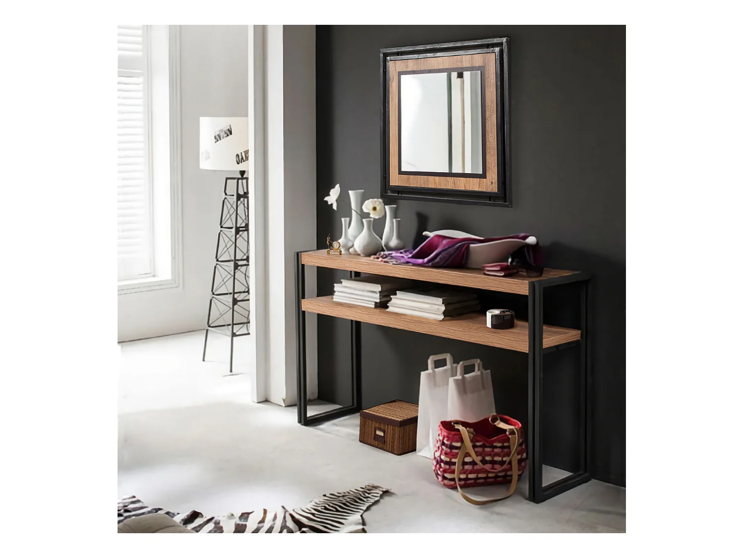 Console style industriel - bois et noir - 140 cm HANKO