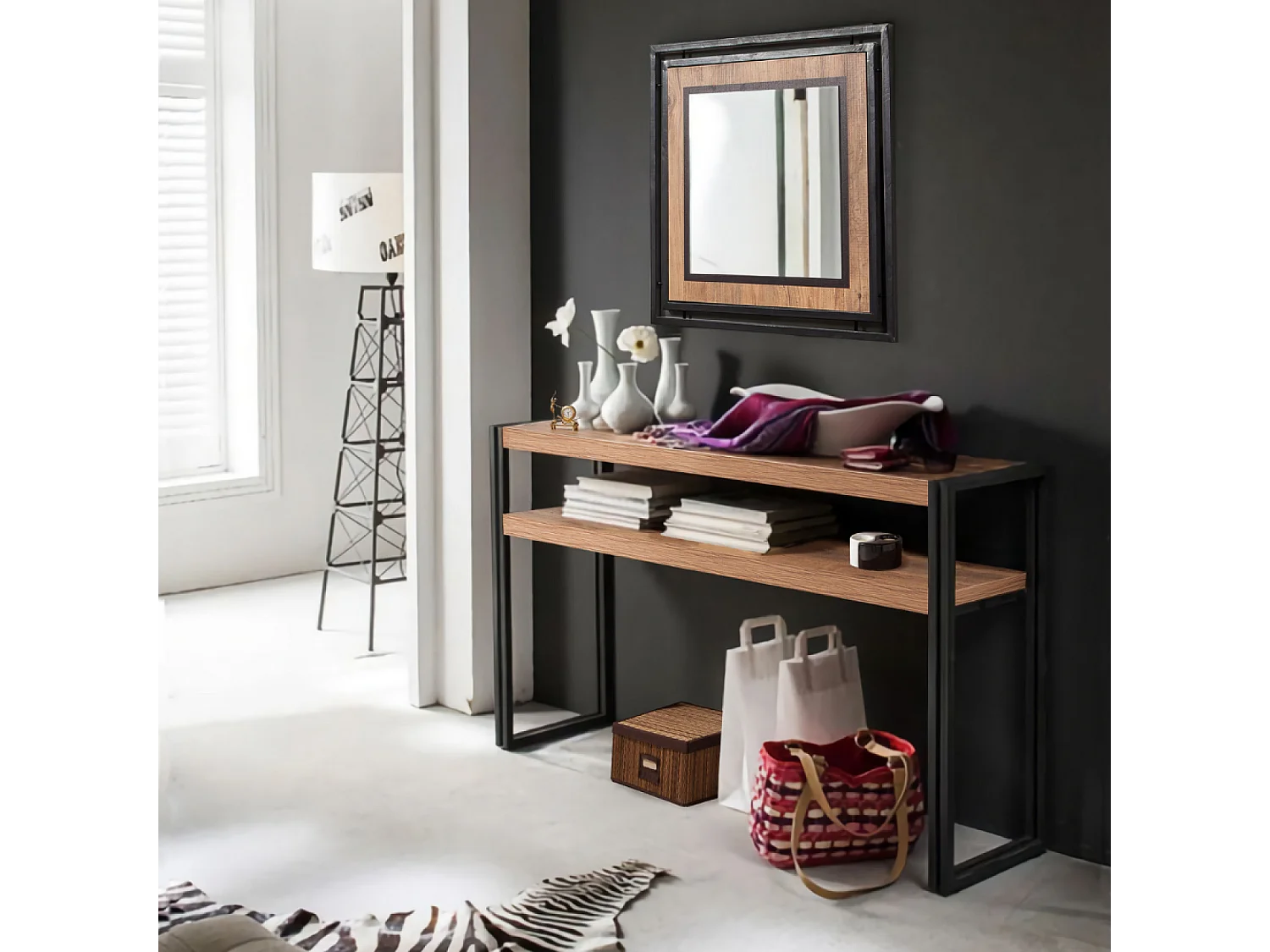 Console style industriel - bois et noir - 140 cm HANKO