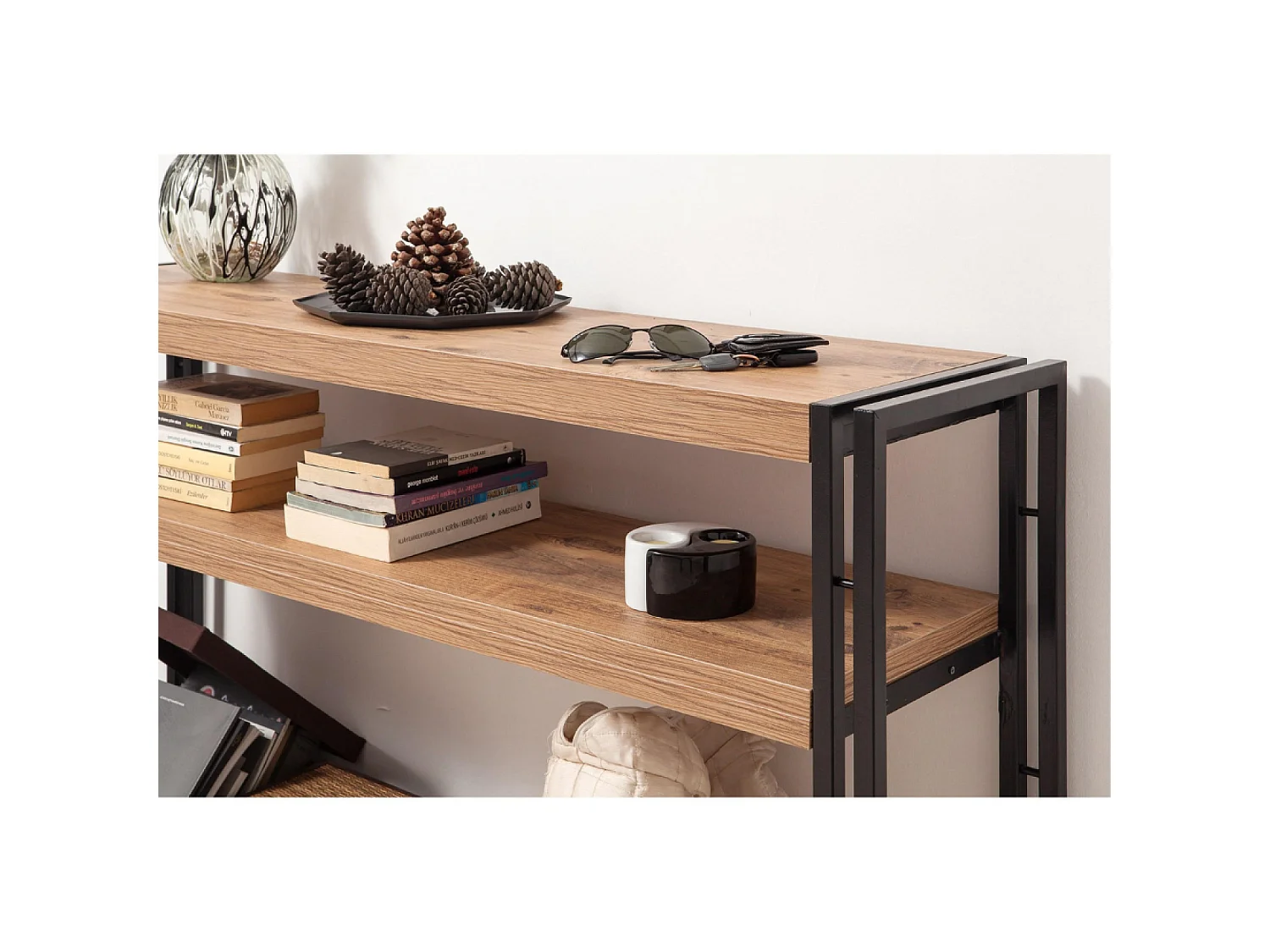Console style industriel - bois et noir - 140 cm HANKO
