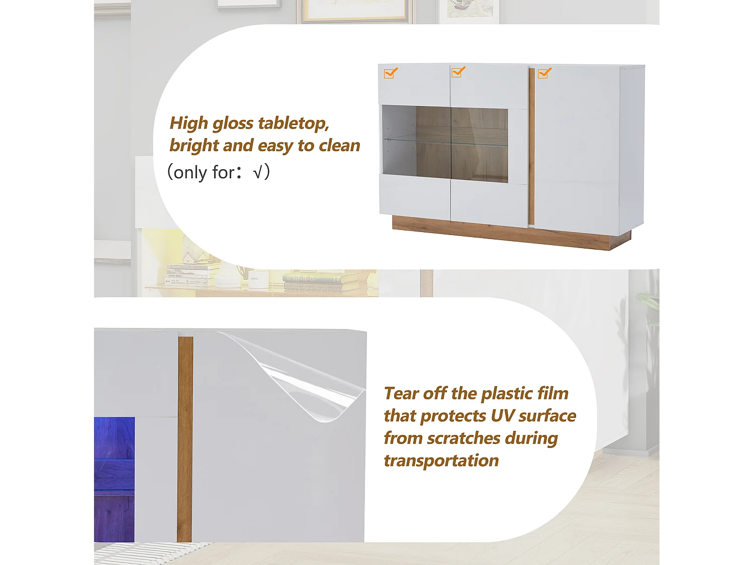 Buffet avec LED - 3 portes - en panneaux de particules - Blanc