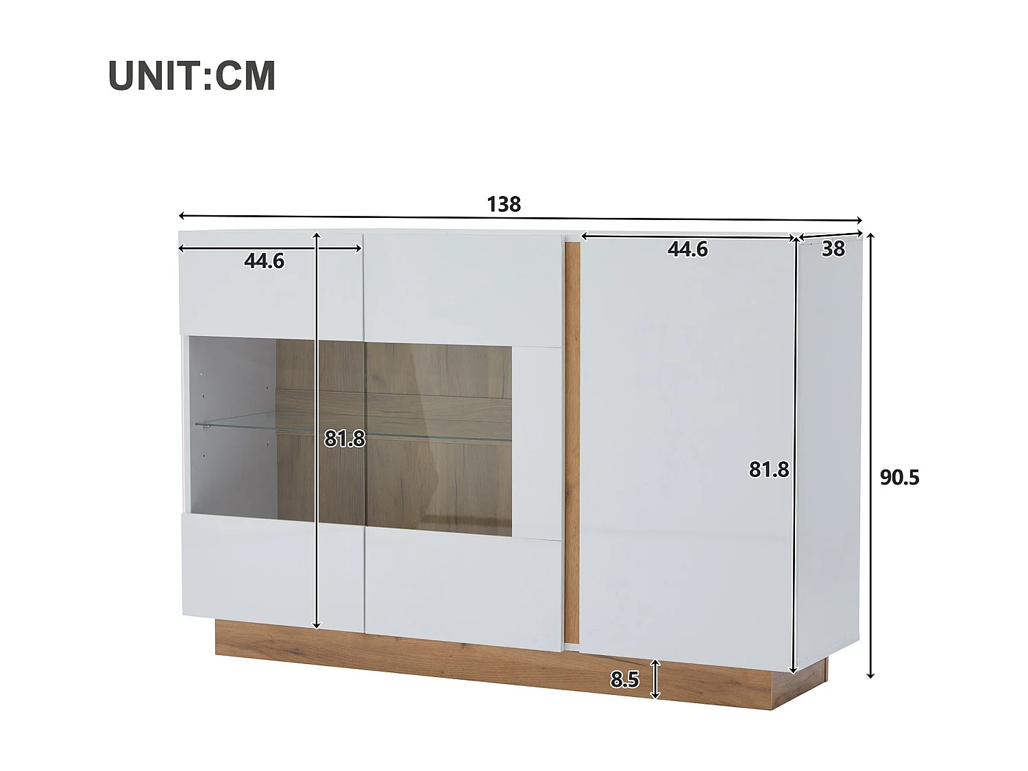 Buffet avec LED - 3 portes - en panneaux de particules - Blanc