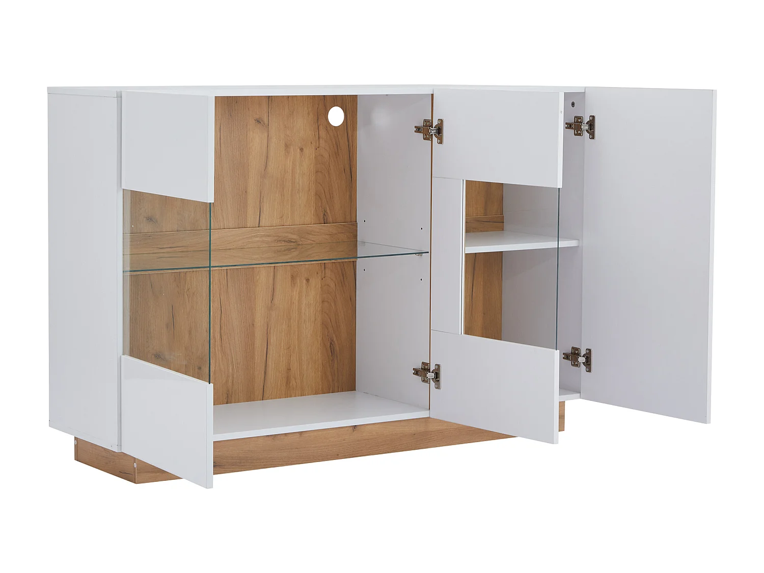 Buffet avec LED - 3 portes - en panneaux de particules - Blanc