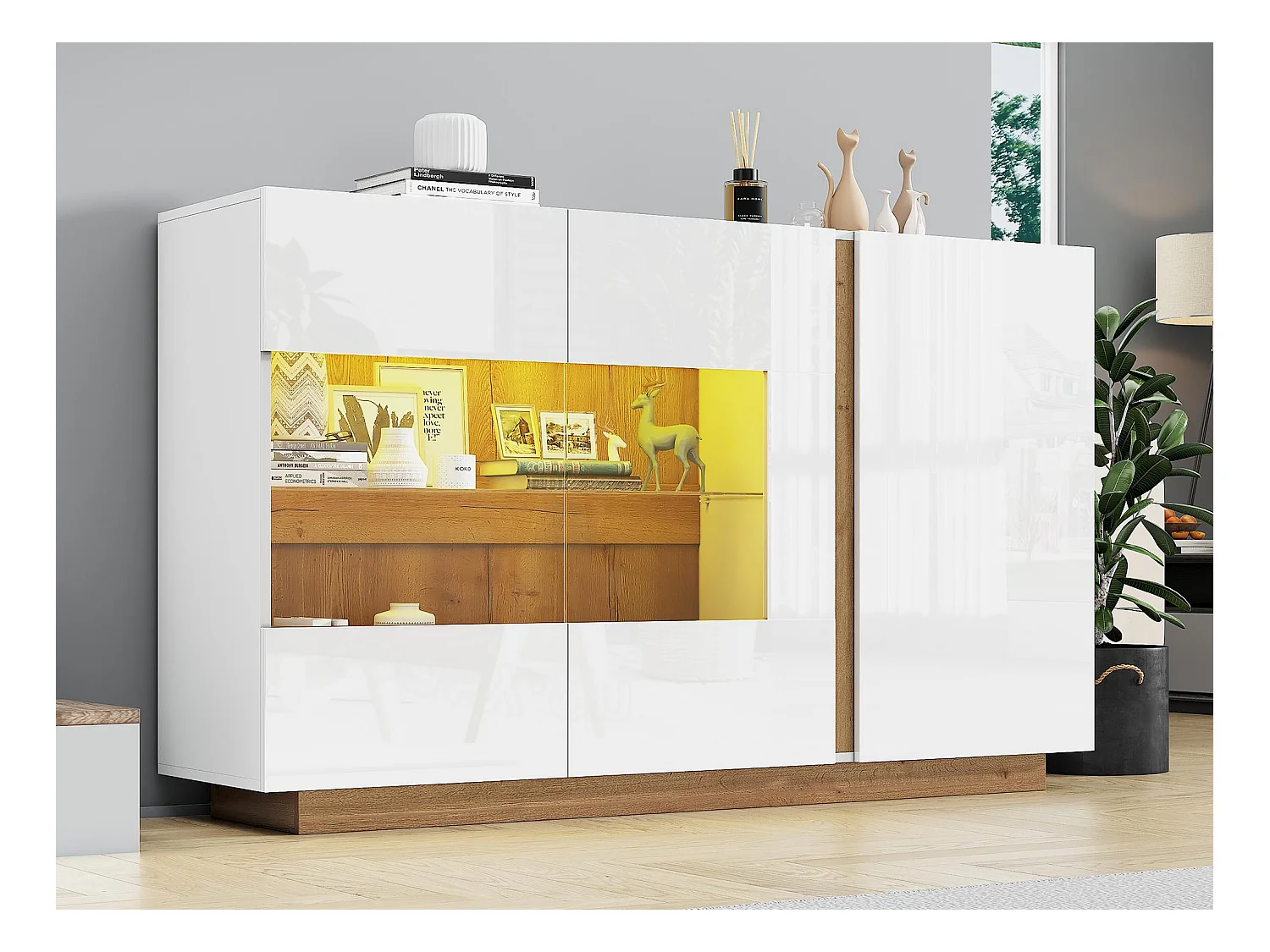 Buffet avec LED - 3 portes - en panneaux de particules - Blanc